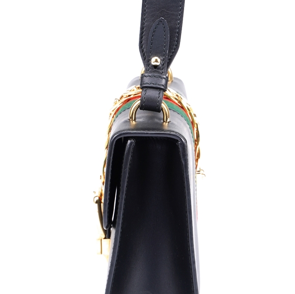 Gucci Black Leather Mini Web Chain Sylvie Top Handle Bag - Picture 15 of 16